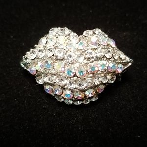 NWT AB Rhinestone Lips Silvertone Brooch Pin